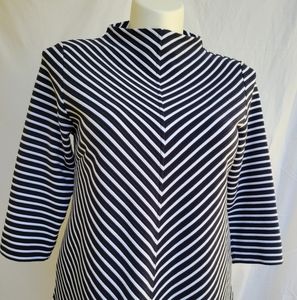 UK designer navy and white funnel neck shirt
